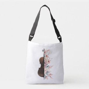 Violin among flowers. Bouquet of flowers. Crossbody Bag