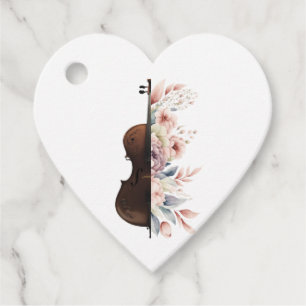 Violin among flowers. Bouquet of flowers. Favour Tags
