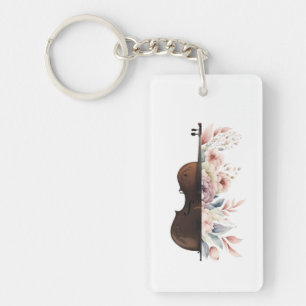 Violin among flowers. Bouquet of flowers. Key Ring