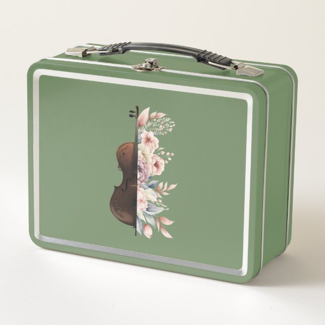 Violin among flowers. Bouquet of flowers. Metal Lunch Box (Front)