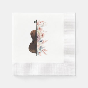 Violin among flowers. Bouquet of flowers. Napkin