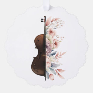 Violin among flowers. Bouquet of flowers. Tree Decoration Card