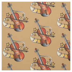 Violin and Bow with Notes and Stars Fabric