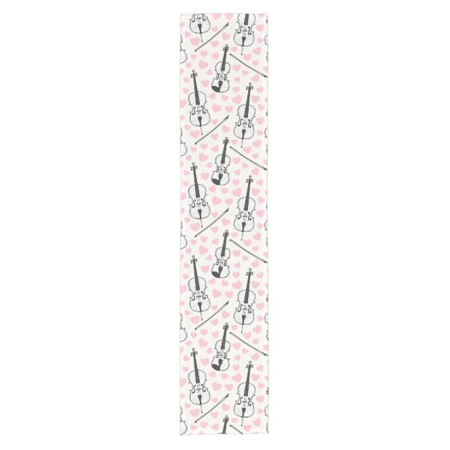 Violin and Cello With Pink Hearts Wedding Short Table Runner (Front)