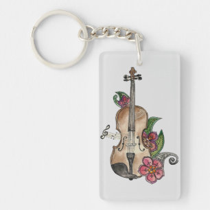 Violin and Flowers design on a Keychain