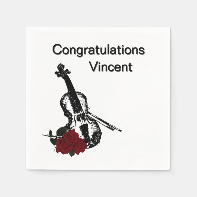 Violin and Roses Congratulations Napkin (Front)
