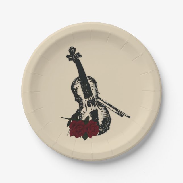 Violin and Roses Paper Plate (Front)