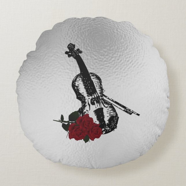 Violin and Roses Round Cushion (Front)