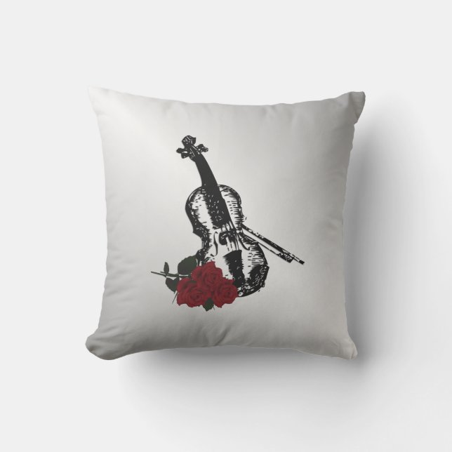 Violin and Roses Silver Cushion (Front)
