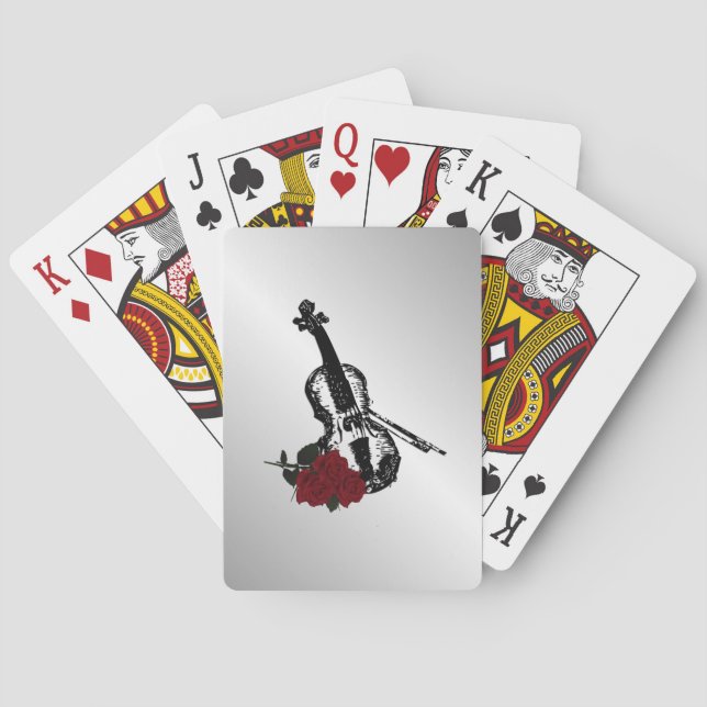 Violin and Roses Silver Playing Cards (Back)