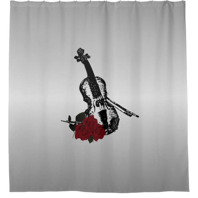 Violin and Roses Silver Shower Curtain (Front)