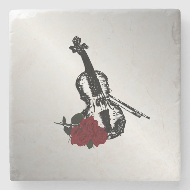 Violin and Roses Silver Stone Coaster (Front)