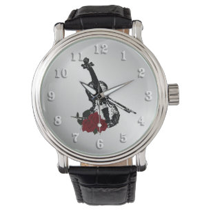 Violin and Roses Silver Watch