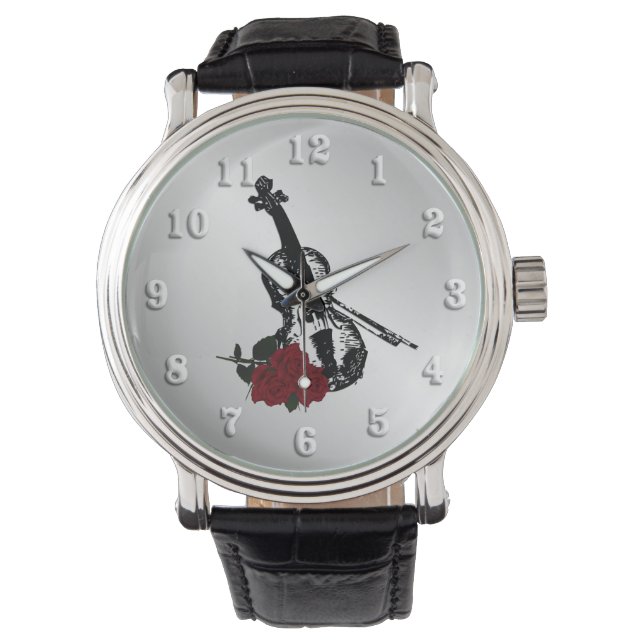 Violin and Roses Silver Watch (Front)