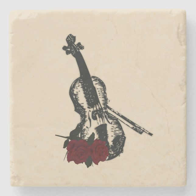 Violin and Roses Stone Coaster (Front)