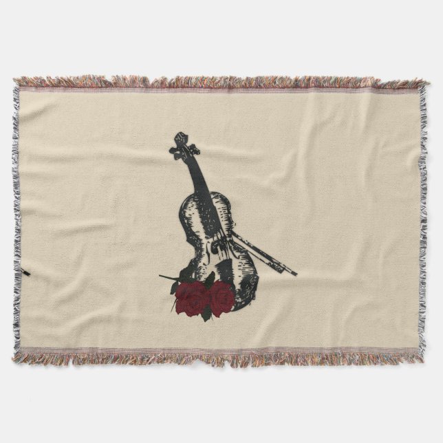 Violin and Roses Throw Blanket (Front)