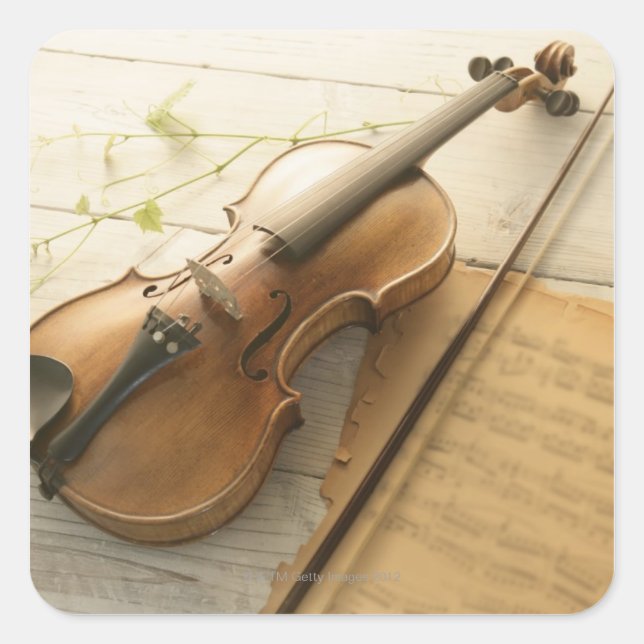 Violin and Sheet Music Square Sticker (Front)