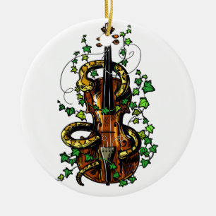 Violin and snake ceramic ornament