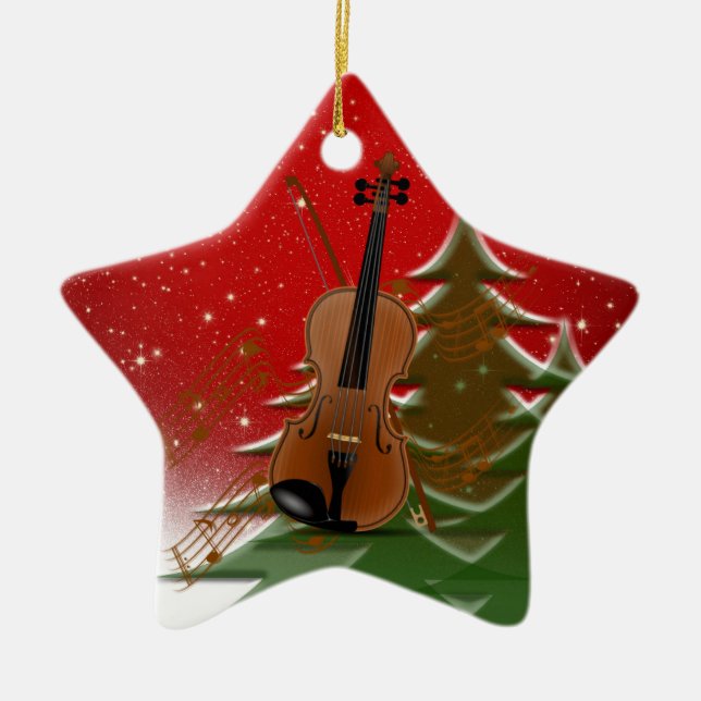 Violin at Christmas Ceramic Ornament (Front)
