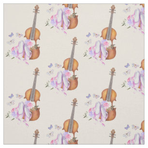 Violin, Ballet Shoes and Butterflies Pattern Fabric