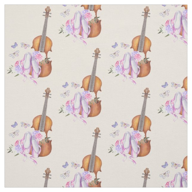 Violin, Ballet Shoes and Butterflies Pattern Fabric (Swatch)