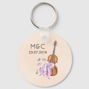 Violin, ballet Shoes and Butterflies Wedding Key Ring