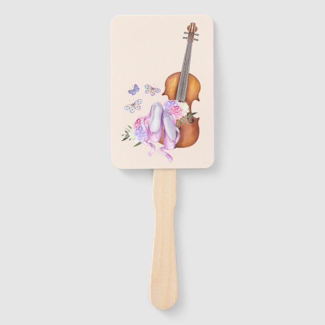 Violin, Ballet Shoes, Flowers and Butterflies Hand Fan (Front)