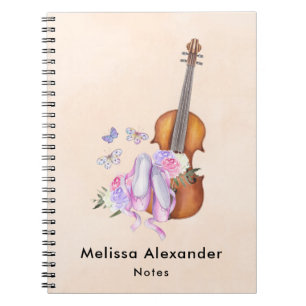 Violin, Ballet Shoes, Flowers and Butterflies Notebook