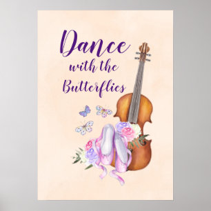 Violin, Ballet Shoes, Flowers and Butterflies Poster