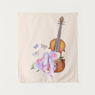 Violin, Ballet Shoes, Flowers and Butterflies Tapestry