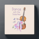 Violin & Ballet Shoes Inspirational Dance Plaque<br><div class="desc">A desk plaque with a soft feminine design. Illustrated with a watercolor image of a wooden violin,  some pink ballet slippers resting against it and decorated with flowers and butterflies.  Text says: Dance with the Butterflies. Set on a peach pink coloured background.</div>