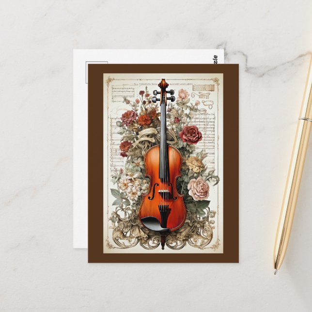 Violin Beauty, floral ornate AI-generated, Postcard (Front/Back In Situ)