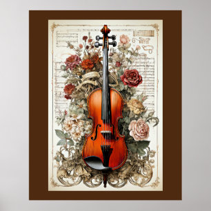 Violin Beauty, floral ornate AI-generated, Poster