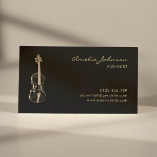 Violin Black Gold Elegant Modern Music Teacher Business Card