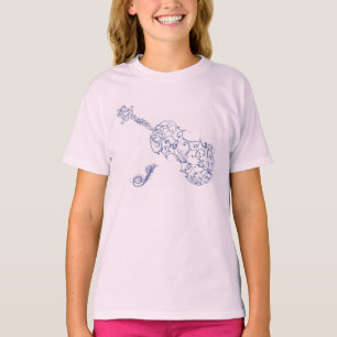 Violin Blue Line Drawing With Initial T-Shirt