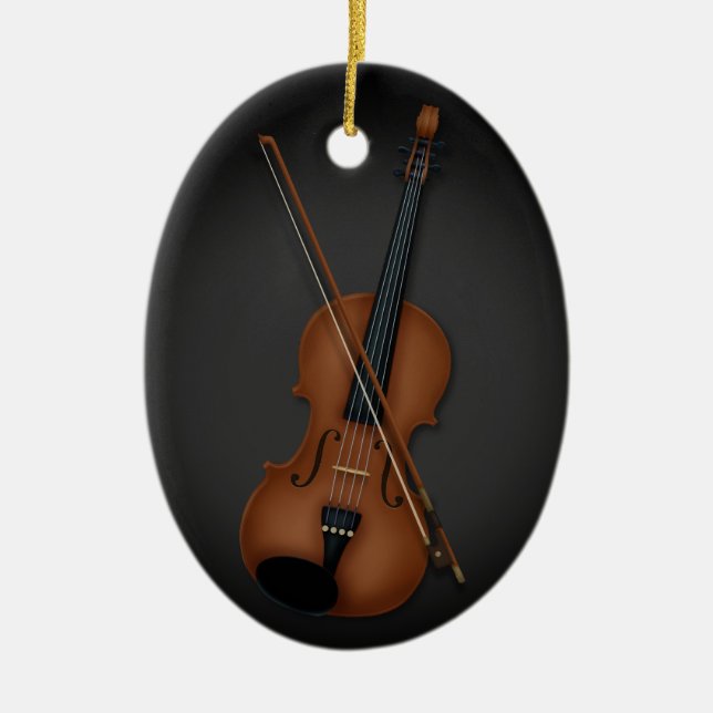 Violin & Bow Classical Music Personalised Black Ceramic Ornament (Front)