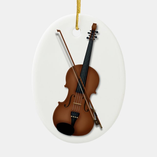 Violin & Bow Classical Music Personalised Message Ceramic Ornament (Front)