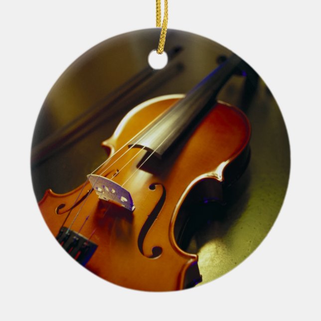 Violin & Bow Close-Up 2 Ceramic Tree Decoration (Front)