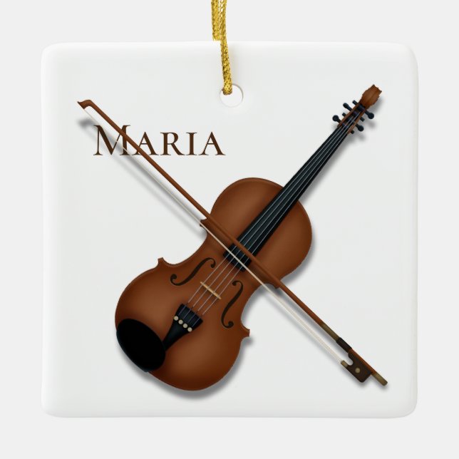 Violin & Bow Elegant Classical Music Personalised Ceramic Ornament (Front)