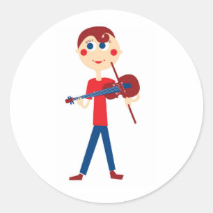 Violin boy classic round sticker