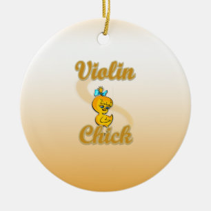 Violin Chick Ceramic Ornament