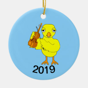 Violin Chick Ceramic Ornament