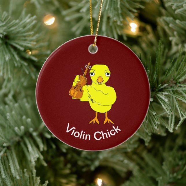 Violin Chick Ceramic Ornament (Tree)