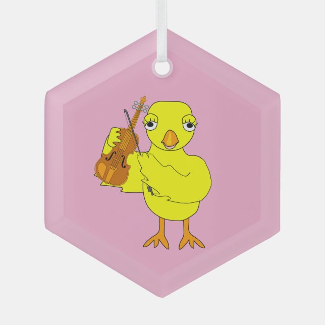 Violin Chick Glass Tree Decoration (Front)