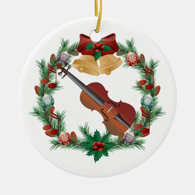 Violin Christmas Wreath Music Ornament Gift (Front)