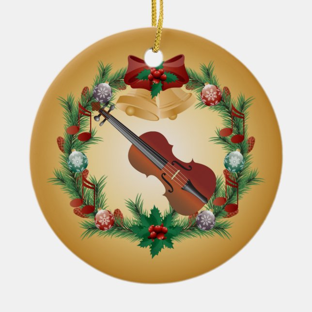 Violin Christmas Wreath Music Ornament Gift (Front)