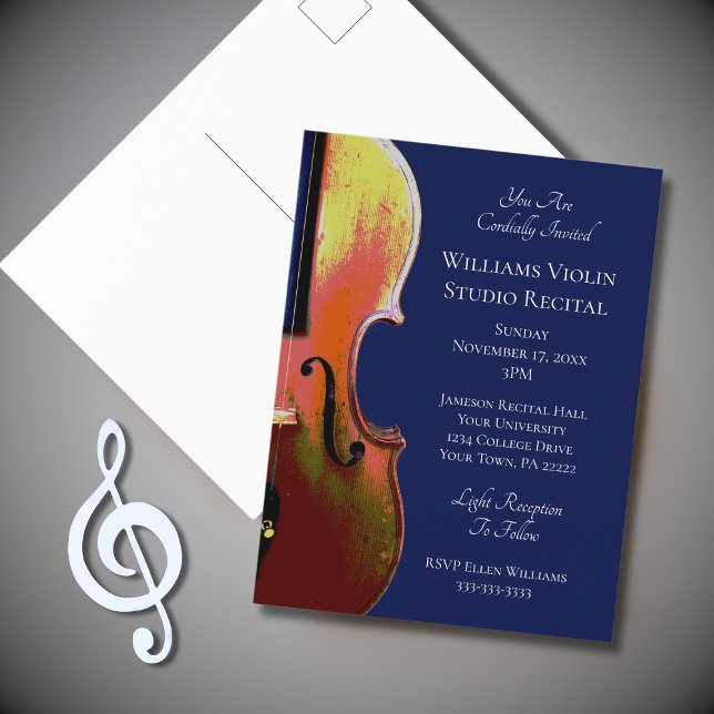 Violin Classical Music Recital Blue Invitation (Creator Uploaded)