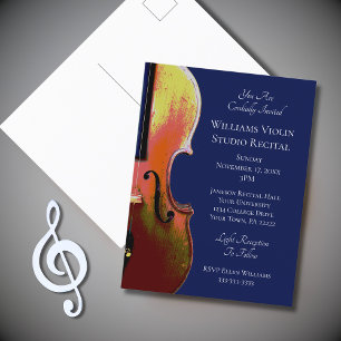 Violin Classical Music Recital Blue Invitation Postcard