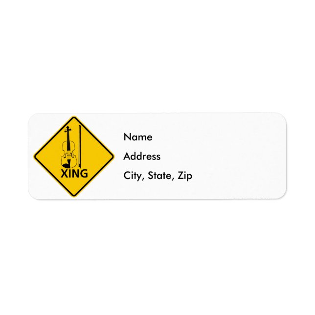 Violin Crossing Highway Sign Return Address Label (Front)