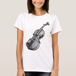 Violin Drawing Black & White Sketch T-Shirt